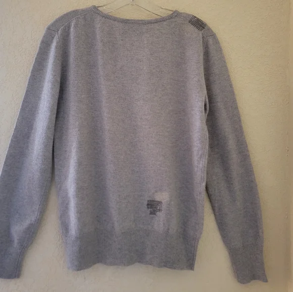 Each x Other Sweater Gray Patched 100% Cashmere Relaxed Fit V-neck Size XS